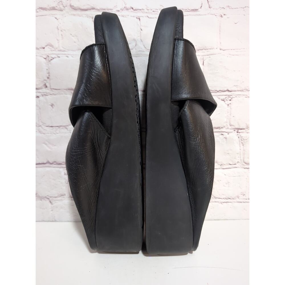 Pepe Menargues Black Leather Criss Cross Size 40 Wedge Sandals Minimalist - Picture 3 of 10